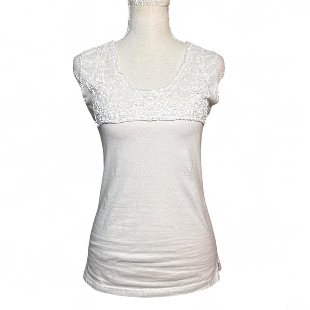 💜PHOOL Y2K White Crochet Lace Tank Top Cottagecore Boho Sleeveless Top‎ S